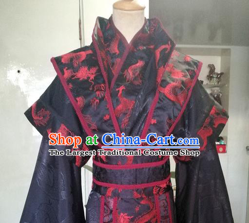 Chinese Drama Cosplay Monarch Apparels Han Dynasty Emperor Garment Costumes Ancient King Black Hanfu Clothing