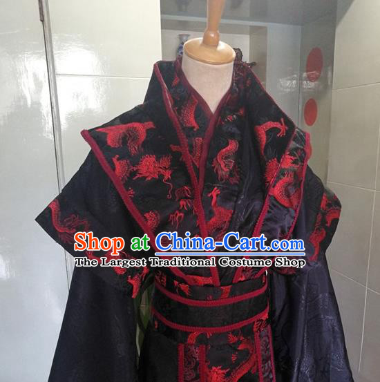 Chinese Drama Cosplay Monarch Apparels Han Dynasty Emperor Garment Costumes Ancient King Black Hanfu Clothing