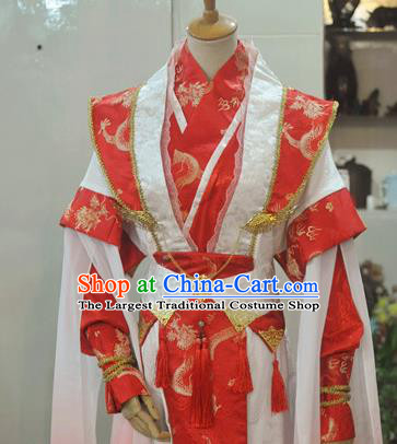 Chinese Qin Dynasty Prince Garment Costumes Ancient Knight Hanfu Clothing Drama Cosplay Swordsman Red Apparels