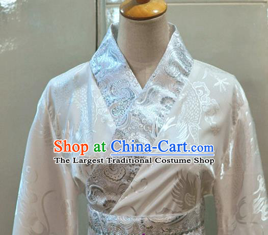 Chinese Han Dynasty Prince Garment Costumes Ancient Scholar Hanfu Clothing Drama Cosplay Nobility Childe White Apparels