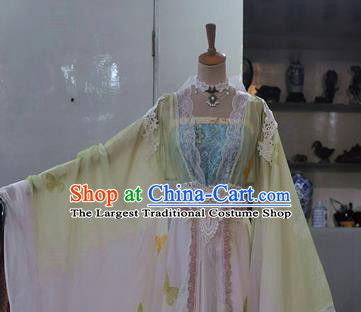 China Traditional Cosplay Tang Dynasty Princess Clothing Ancient Goddess Yellow Hanfu Dress