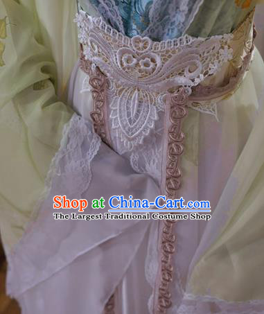 China Traditional Cosplay Tang Dynasty Princess Clothing Ancient Goddess Yellow Hanfu Dress