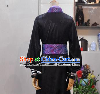 Chinese Drama Cosplay Chivalrous Male Apparels Han Dynasty Swordsman Garment Costumes Ancient Knight Black Hanfu Clothing