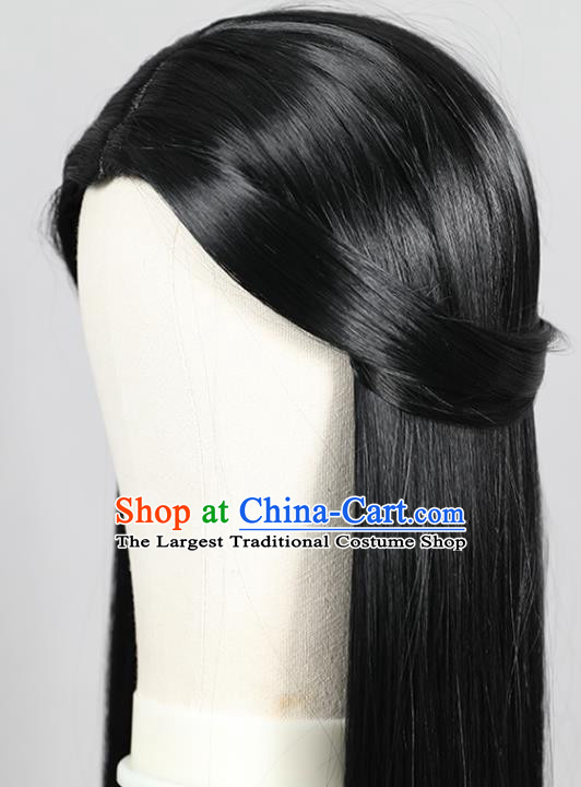 Chinese Jin Dynasty Scholar Black Toupee Hairpieces Cosplay Young Knight Wigs Ancient Swordsman Wigs