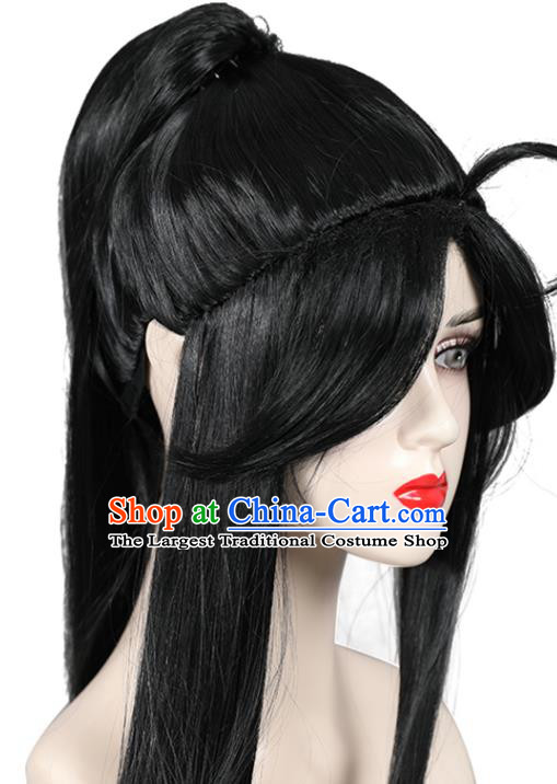 Chinese Ming Dynasty Young Hero Toupee Hairpieces Cosplay Martial Arts Male Black Wigs Ancient Swordsman Headdress