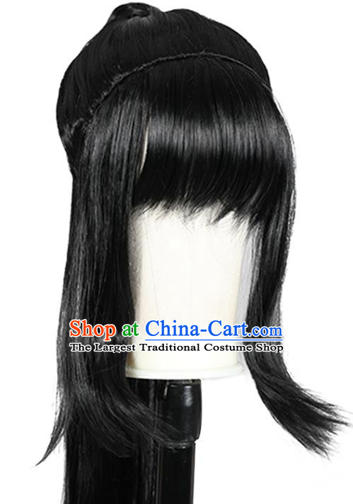 Chinese Cosplay Martial Arts Xue Yang Black Bangs Wigs Ancient Swordsman Headdress Qin Dynasty Young Hero Toupee Hairpieces