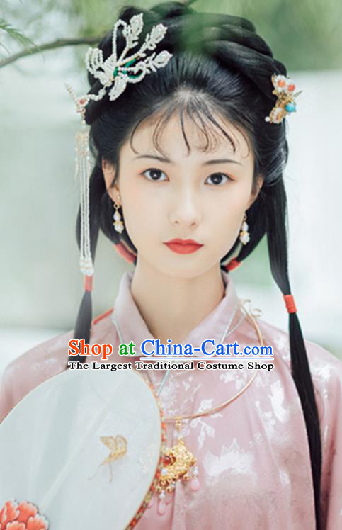 China Ancient Noble Lady Lin Daiyu Bang Wigs Ming Dynasty Patrician Beauty Chignon Hairpieces Traditional Hanfu Hair Accessories