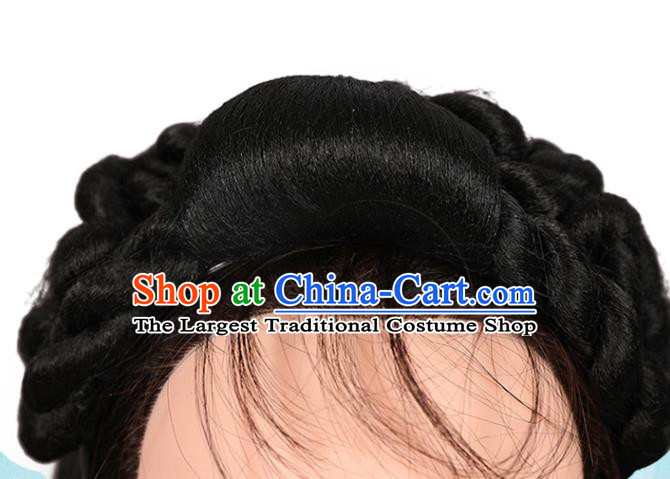 China Ming Dynasty Patrician Beauty Chignon Hairpieces Traditional Hanfu Hair Accessories Ancient Noble Lady Bang Wigs