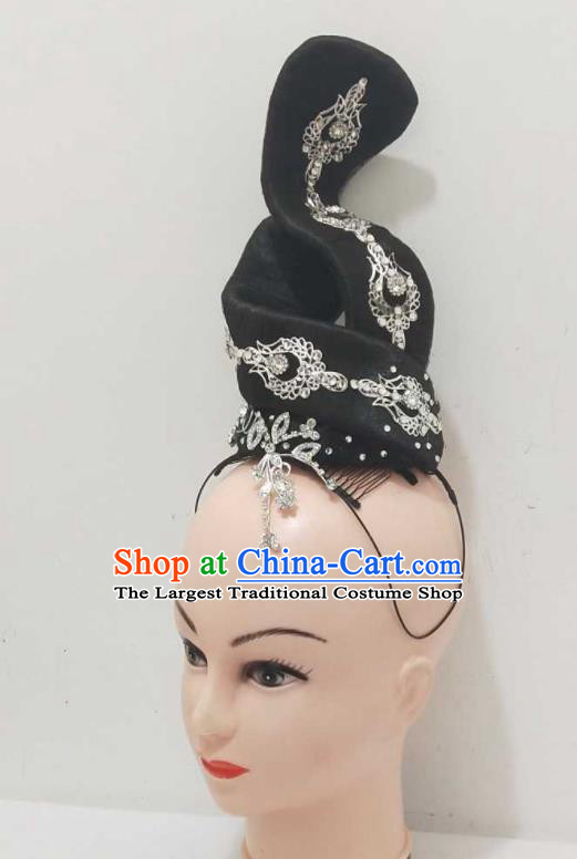 Chinese Woman Dance Hair Accessories Traditional Stage Performance Wigs Chignon Classical Dance Colorful Feather Hair Clasp