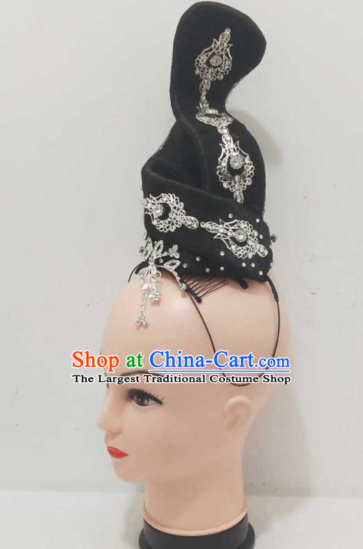 Chinese Woman Dance Hair Accessories Traditional Stage Performance Wigs Chignon Classical Dance Colorful Feather Hair Clasp