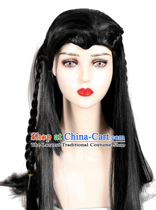 Chinese Qin Dynasty King Toupee Hairpieces Cosplay Heavenly God Blesses the People Hua Cheng Black Wigs Ancient Swordsman Headdress