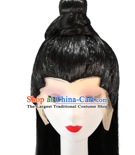 Chinese Jin Dynasty Knight Toupee Hairpieces Cosplay Drama Chivalrous Male Black Wigs Ancient Swordsman Headdress