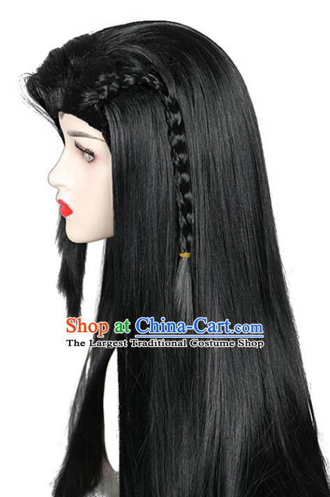 Chinese Qin Dynasty King Toupee Hairpieces Cosplay Heavenly God Blesses the People Hua Cheng Black Wigs Ancient Swordsman Headdress
