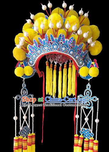 Chinese Traditional Opera Performance Yellow Pompon Helmet Peking Opera Hair Accessories Beijing Opera Hua Tan Hat