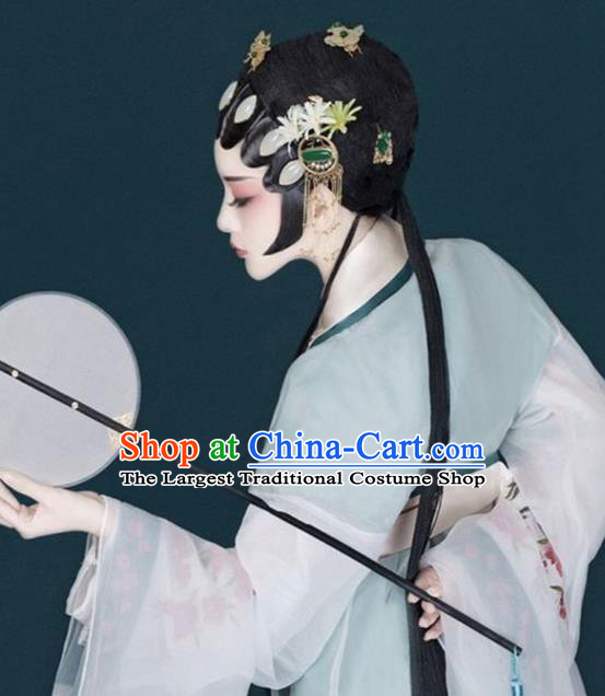 China Ancient Noble Lady Wigs Kun Opera Actress Chignon Hairpieces Traditional Peking Opera Hua Tan Hair Accessories