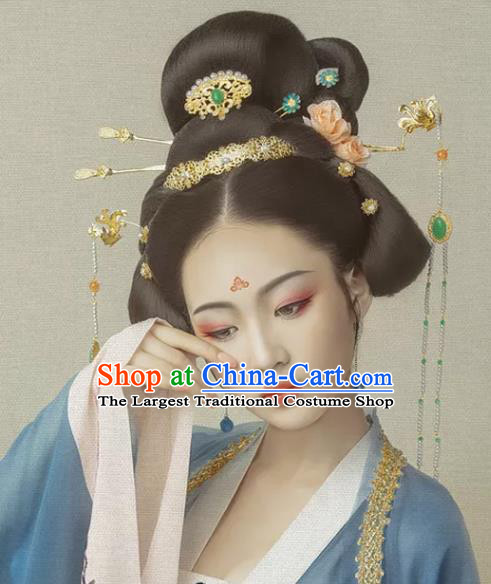 China Traditional Hanfu Hair Accessories Ancient Imperial Consort Wigs Tang Dynasty Court Woman Chignon Hairpieces