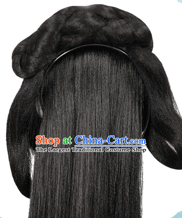 China Ming Dynasty Young Lady Chignon Hairpieces Traditional Hanfu Hair Accessories Ancient Palace Princess Wigs