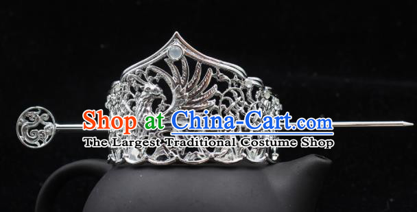 Chinese Ancient Noble Childe Headpieces Traditional Tang Dynasty Swordsman Argent Hair Crown and Hairpin