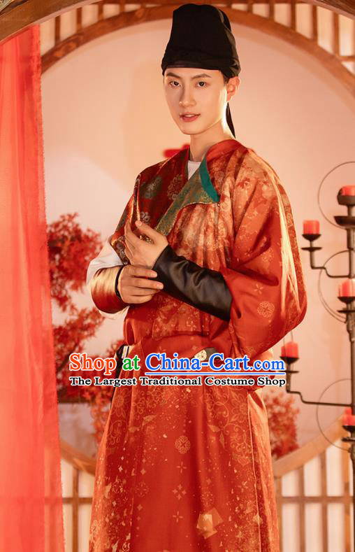 China Ancient Swordsman Red Hanfu Robe Garment Tang Dynasty Imperial Bodyguard Historical Clothing for Men