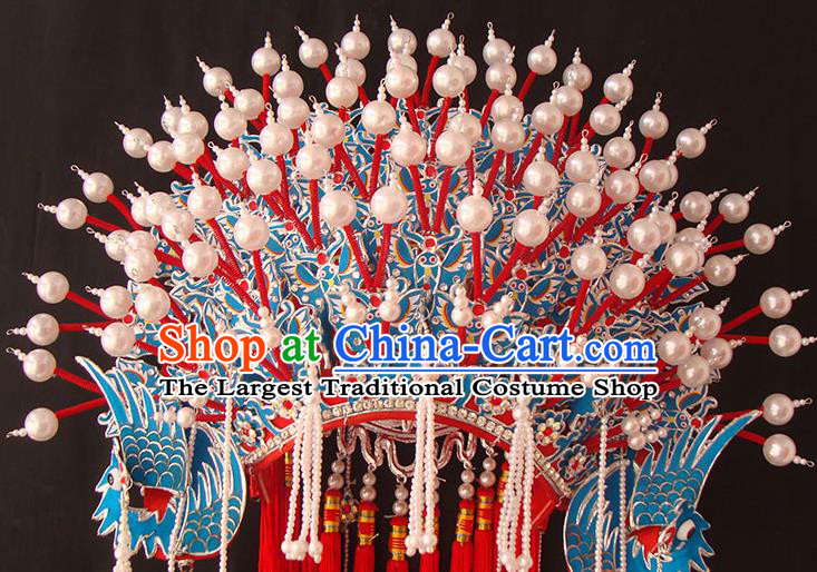 Chinese Peking Opera Hua Tan Headdress Beijing Opera Empress Hat Traditional Opera Imperial Consort Pearls Phoenix Coronet