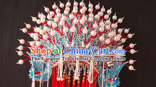 Chinese Peking Opera Hua Tan Headdress Beijing Opera Empress Hat Traditional Opera Imperial Consort Pearls Phoenix Coronet