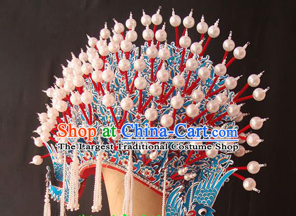 Chinese Peking Opera Hua Tan Headdress Beijing Opera Empress Hat Traditional Opera Imperial Consort Pearls Phoenix Coronet