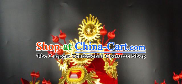 China Opera Performance God of Wealth Hair Accessories Traditional Peking Opera Headwear Beijing Opera Laosheng Red Hat