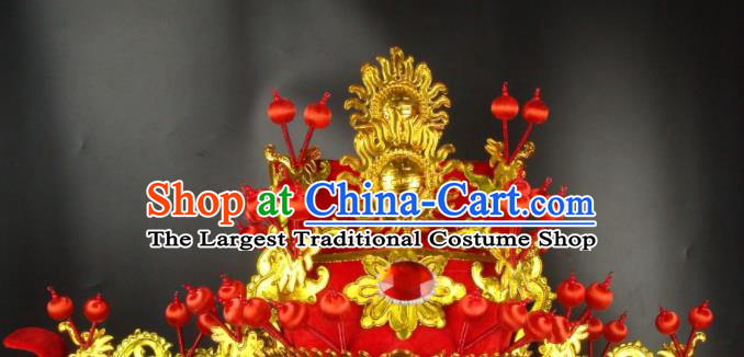 China Opera Performance God of Wealth Hair Accessories Traditional Peking Opera Headwear Beijing Opera Laosheng Red Hat
