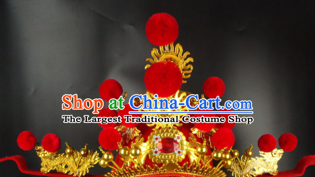 China Beijing Opera Laosheng Red Hat Opera Performance God of Wealth Hair Accessories Traditional Peking Opera Headwear