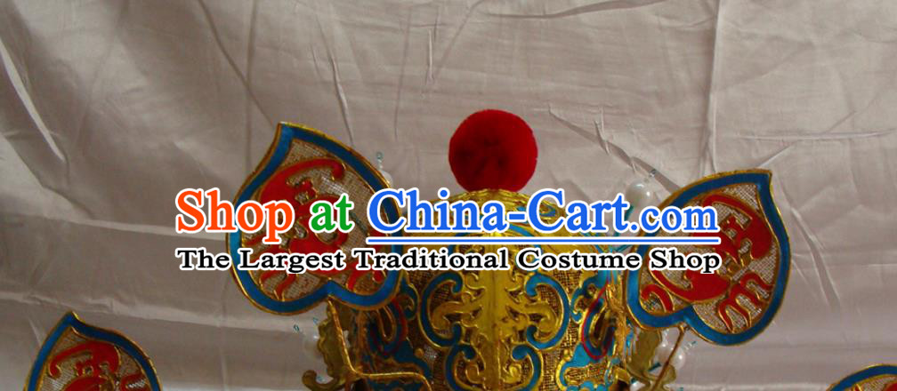China Traditional Peking Opera Takefu Red Helmet Headwear Beijing Opera Warrior Hat Opera Performance Zhong Kui Hair Accessories