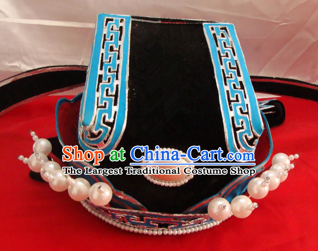 China Traditional Peking Opera Xiaosheng Headdress Beijing Opera Scholar Pearls Hat Opera Performance Official Headwear