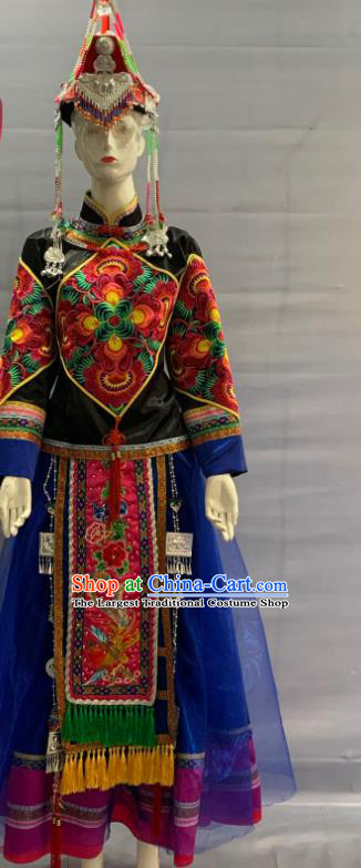 Chinese She Nationality Dance Clothing Minority Folk Dance Dress Uniforms Fujian Ethnic Woman Garment Costume