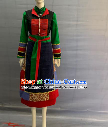 Chinese Yunnan Ethnic Female Garment Costume Traditional Blang Nationality Festival Clothing Pulang Minority Folk Dance Uniforms and Black Hat