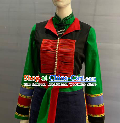 Chinese Yunnan Ethnic Female Garment Costume Traditional Blang Nationality Festival Clothing Pulang Minority Folk Dance Uniforms and Black Hat