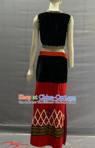 Chinese Yunnan Ethnic Woman Garment Costume Wa Nationality Dance Dress Minority Folk Dance Uniforms