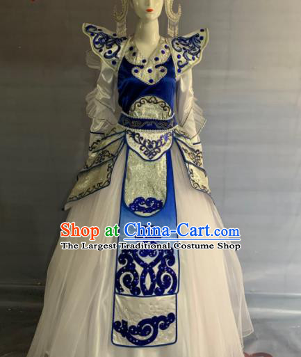 China Traditional Peking Opera Blues Clothing Beijing Opera Female General Garment Costumes and Headdress Complete Set