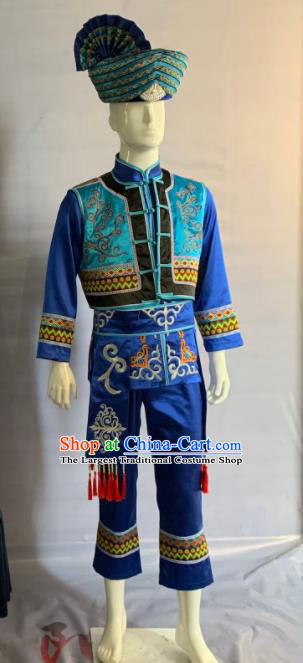 China Ethnic Male Stage Performance Garment Costumes Traditional Yi Nationality Torch Festival Clothing and Hat
