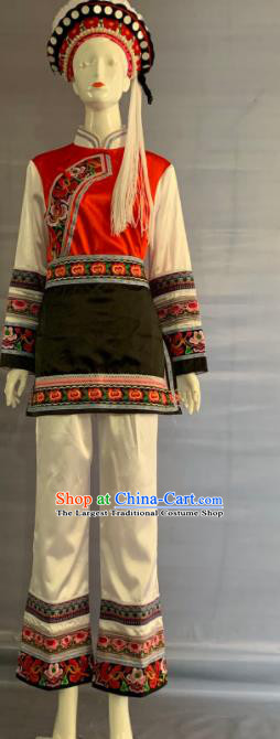 Chinese Dali Bai Nationality Festival Clothing Minority Folk Dance Uniforms Yunnan Ethnic Woman Garment Costume and Headpiece