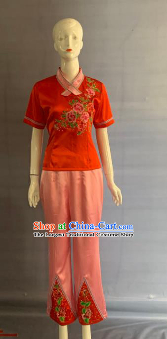 Chinese Minority Folk Dance Red Uniforms Yunnan Ethnic Female Garment Costume Bai Nationality Country Woman Clothing and Headpiece
