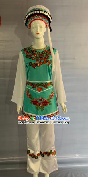 Chinese Yunnan Ethnic Festival Garment Costume Bai Nationality Woman Clothing Minority Folk Dance Dress Uniforms and Hat