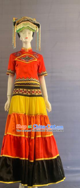 Chinese Yi Nationality Dance Clothing Minority Folk Dance Dress Uniforms Sichuan Ethnic Torch Festival Garment Costumes and Headwear