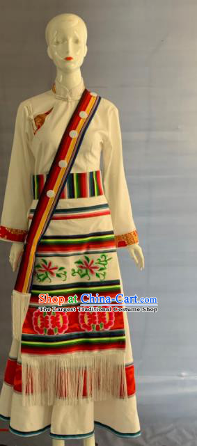 Chinese Nu Nationality Woman Clothing Lisu Minority White Dress Uniforms Yunnan Ethnic Performance Garment Costumes