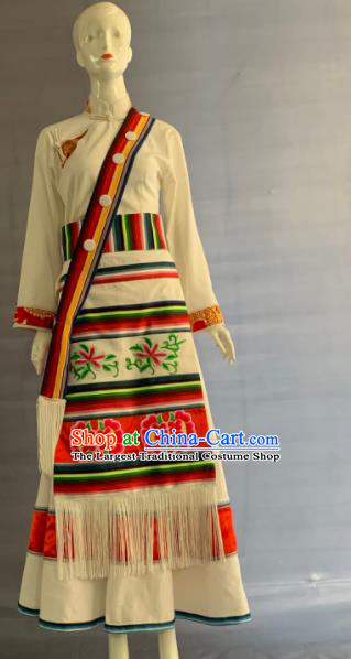 Chinese Nu Nationality Woman Clothing Lisu Minority White Dress Uniforms Yunnan Ethnic Performance Garment Costumes