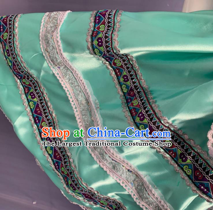 China Xinjiang Ethnic Girl Folk Dance Garment Costumes Traditional Eluosi Nationality Children Green Dress Clothing and Headpiece