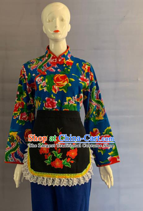 China Folk Dance Garment Costumes Traditional Yangko Dance Navy Outfits Clothing