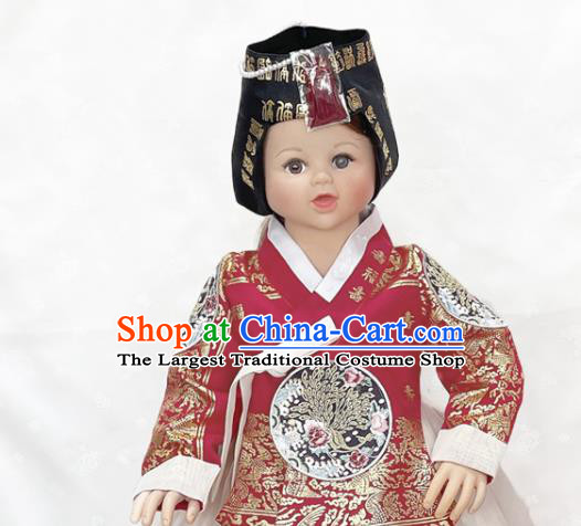 Korean Traditional Girl Hanbok Court Fashion Costumes Children Princess Tangyi Red Blouse and White Dress