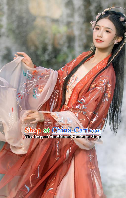 China Ancient Royal Princess Embroidered Hanfu Dress Garments Tang Dynasty Nobility Infanta Wedding Historical Clothing