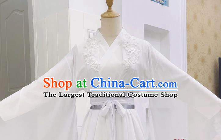 China Ancient Fairy White Hanfu Dress Ming Dynasty Young Beauty Garments Traditional Cosplay Clothing