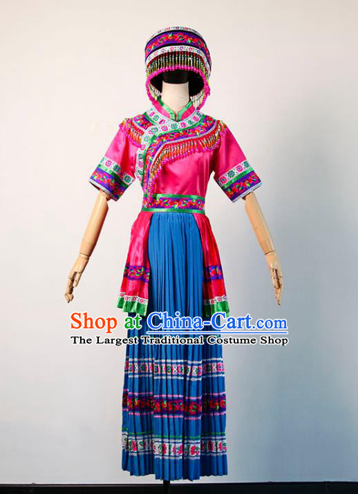 Chinese Li Nationality Female Dress Hainan Ethnic Folk Dance Garment Costumes Minority Stage Performance Clothing