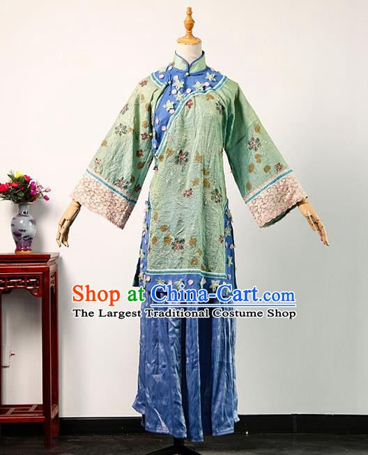 China Ancient Princess Consort Green Blouse and Blue Skirt Qing Dynasty Garments Traditional Drama Treading On Thin Ice Noble Woman Clothing